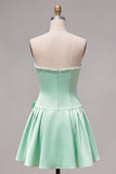 Mint Strapless Pearls A-Line Homecoming Dress with Bow