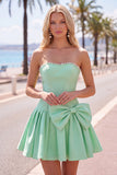 Mint Strapless Pearls A-Line Homecoming Dress with Bow