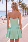 Mint Strapless Pearls A-Line Homecoming Dress with Bow