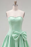 Mint Strapless Pearls A-Line Homecoming Dress with Bow