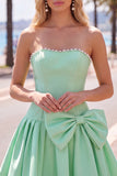 Mint Strapless Pearls A-Line Homecoming Dress with Bow