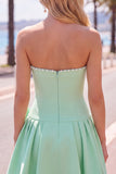 Mint Strapless Pearls A-Line Homecoming Dress with Bow