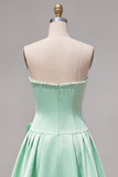 Mint Strapless Pearls A-Line Homecoming Dress with Bow