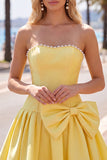 Mint Strapless Pearls A-Line Homecoming Dress with Bow