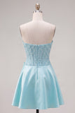 Yellow Sweetheart A-Line Pearls Corset Homecoming Dress with Bow