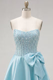 Yellow Sweetheart A-Line Pearls Corset Homecoming Dress with Bow