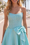 Yellow Sweetheart A-Line Pearls Corset Homecoming Dress with Bow