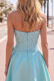 Yellow Sweetheart A-Line Pearls Corset Homecoming Dress with Bow