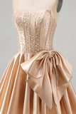 Yellow Sweetheart A-Line Pearls Corset Homecoming Dress with Bow