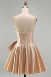 Yellow Sweetheart A-Line Pearls Corset Homecoming Dress with Bow
