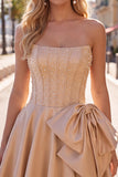 Yellow Sweetheart A-Line Pearls Corset Homecoming Dress with Bow