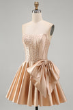 Yellow Sweetheart A-Line Pearls Corset Homecoming Dress with Bow