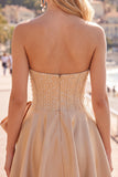 Yellow Sweetheart A-Line Pearls Corset Homecoming Dress with Bow