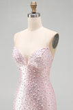 Pink Bodycon Spaghetti Straps Pearls Beaded Short Homecoming Dress
