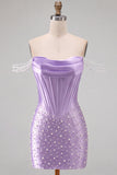 Yellow Bodycon Off the Shoulder Pearls Corset Short Homecoming Dress with Beading