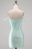 Yellow Bodycon Off the Shoulder Pearls Corset Short Homecoming Dress with Beading