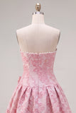 Strapless Purple A-Line Pearls Jacquard Homecoming Dress with Bow
