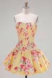 Satin A-Line Blue Sweetheart Floral Corset Homecoming Dress