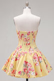 Satin A-Line Blue Sweetheart Floral Corset Homecoming Dress