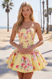 Satin A-Line Blue Sweetheart Floral Corset Homecoming Dress