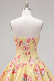 Satin A-Line Blue Sweetheart Floral Corset Homecoming Dress