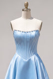 Sweetheart Fuchsia Pearls Corset A-Line Satin Homecoming Dress