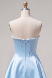 Sweetheart Fuchsia Pearls Corset A-Line Satin Homecoming Dress