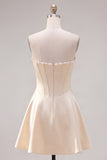 Sweetheart Fuchsia Pearls Corset A-Line Satin Homecoming Dress