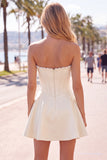 Sweetheart Fuchsia Pearls Corset A-Line Satin Homecoming Dress