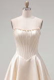 Sweetheart Fuchsia Pearls Corset A-Line Satin Homecoming Dress