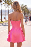 Sweetheart Fuchsia Pearls Corset A-Line Satin Homecoming Dress