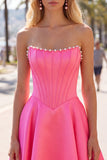 Sweetheart Fuchsia Pearls Corset A-Line Satin Homecoming Dress