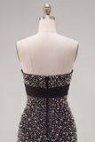 Black Strapless Bodycon Pearl Ruffled Homecoming Dress with Bow