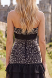 Black Strapless Bodycon Pearl Ruffled Homecoming Dress with Bow