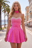 Blue Sweetheart Pearl Embellished Short Homecoming Dress with Choker and Bow