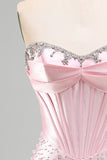 Sparkly Pink Beaded Corset Tight Sweetheart Short Pearl Homecoming Dress with Rhinestone