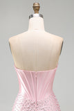 Sparkly Pink Beaded Corset Tight Sweetheart Short Pearl Homecoming Dress with Rhinestone