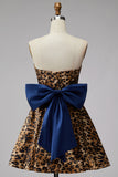 Brown Leopard Print A-Line Strapless Short Homecoming Dress with Oversized Back Bow
