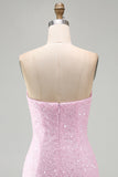 Sparkly Pink Strapless Bodycon Sequins Short Homecoming Dress