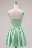 A-Line Fuchsia Square Neck Corset Satin Homecoming Dress