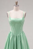 A-Line Fuchsia Square Neck Corset Satin Homecoming Dress