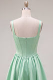 A-Line Fuchsia Square Neck Corset Satin Homecoming Dress