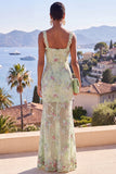 Green Thick Straps Mermaid Sequins Maxi Floral Dress