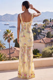 Green Thick Straps Mermaid Sequins Maxi Floral Dress