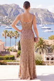 Mermaid Champagne Thick Straps Beaded Maxi Dress with Slit