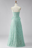 A-Line Mint Spaghetti Straps Ruffled Lace Maxi Floral Dress