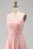 Elegant A-Line Pink Floral Sequin Midi Wedding Guest & Evening Gown