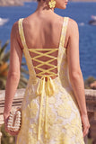 Green A-Line Square Neck Beaded Midi Floral Dress with Lace Up Back