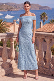 Off the Shoulder Sage Green Mermaid Floral Midi Dress with Beading