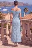 Off the Shoulder Sage Green Mermaid Floral Midi Dress with Beading